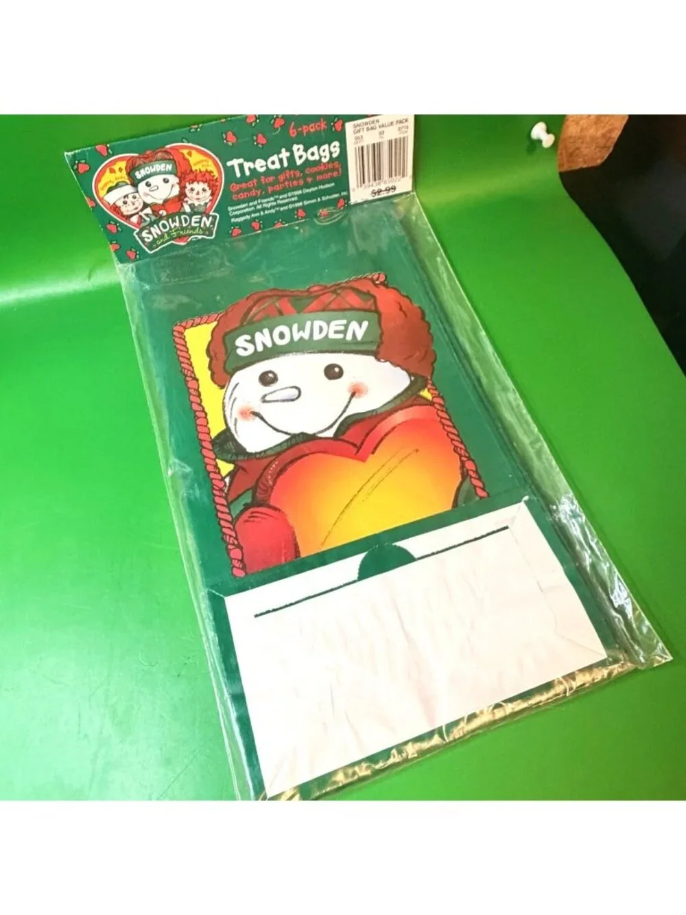 Snowden & Friends Vintage 1998 Snowman Christmas Treat Bags 6 Pack Stickers NOS